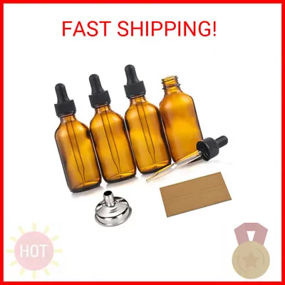 2 Oz Amber Glass Tincture Bottles With Droppers - 4 Pack • $7.98