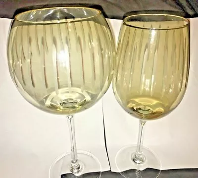 Mikasa Crysta Light Yellow Set Of 2 Extra Big  Balloon  Wine Glasses • $25.50