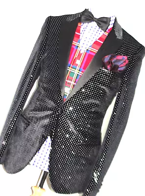 Luxury Mens D&g Dolce Gabbana  Black Polka Dots  Showbiz Slim Fit Suit 38r W32 • £375
