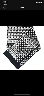 Michael Kors Scarf MK Monogram Reversible Black White Knit Logo MSRP $58 NWT • $30