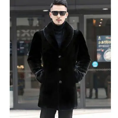 Mens Winter Laple Faux Fur Coat Single-breasted Furry Overcoats Casual Slim-fit • $87.46