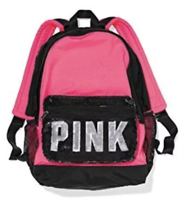 Victoria Secrets PINK Bling Campus Backpack Sequined Hot Pink School Bag Dorm • $34.95