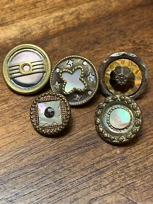 Antique Vintage Small Metal Buttons Lot Of 5 With Mother Of Pearl • $0.99