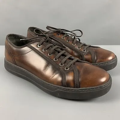 SALVATORE FERRAGAMO Size 10 Brown Burnished Leather Sneakers • $334.95