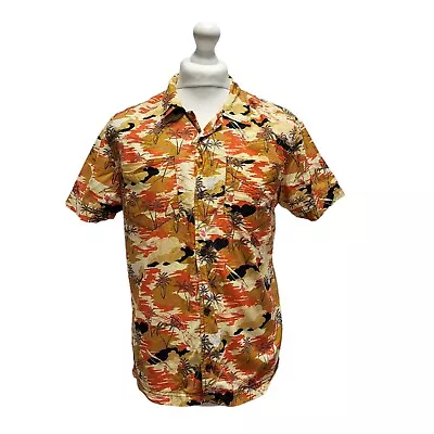 H&M Orange & Brown Palm Tree Print Short Sleeve Hawaiian Shirt UK Men's M • £6.99