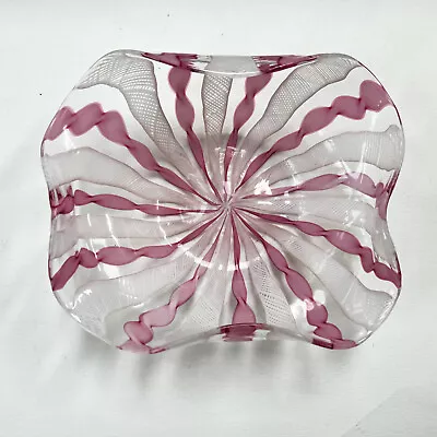 Vintage MURANO LATTICINO And RIBBON Pink/white Art Glass BOWL Sweet/bon Bon Dish • £14.99