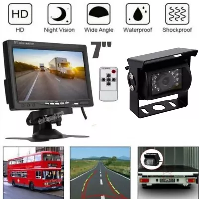 Car Reversing Camera + 7  LCD Monitor Caravan Truck Bus Van Rear View Kit 12-24V • £42.99