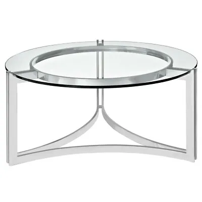 Industrial Polished Stainless Steel Coffee Table W/ Tempered Glass Top • $319.95