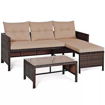 3PCS Patio Wicker Rattan Sofa Set Outdoor Sectional Conversation Set Garden Lawn • $305.90