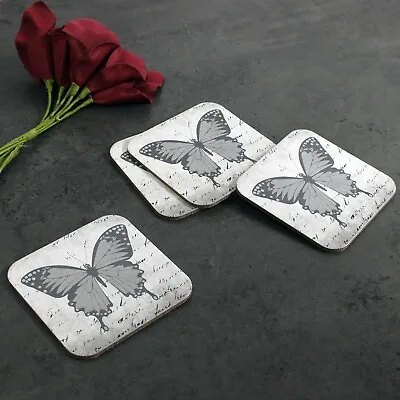 £3.95 • Buy Table Coasters Corked Base Non-slip Butterfly Design Set Of 4 Mat Kitchenware