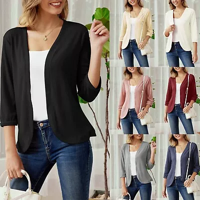 Women's Casual Collar 3/4 Sleeve Jacket Ladies Open Shrug Cardigan Coats Tops • $17.09