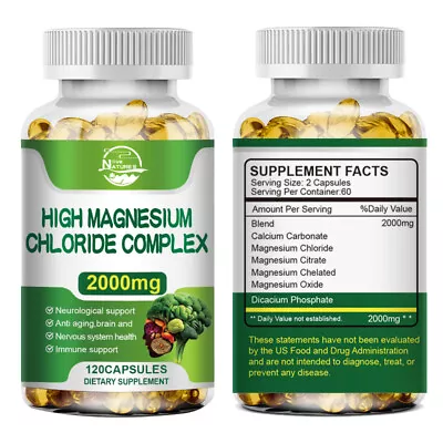 Magnesium Citrate Capsules 2000mg Per Serving - 120 Capsules - Highest Potency • $13.99