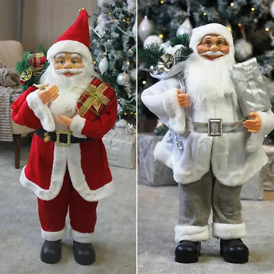 Father Christmas Standing Figure Red Silver Santa Ornament Luxury Xmas Statue • £22.39