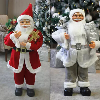 Father Christmas Standing Figure Red Silver Santa Ornament Luxury Xmas Statue • £23.39