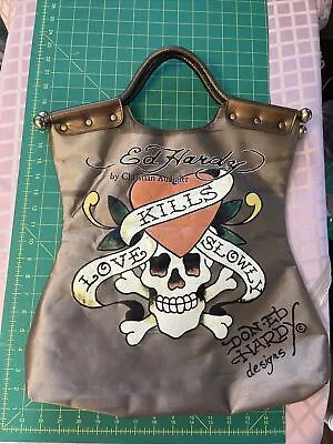 Ed Hardy By Christian Audilier Large Gold Purse Tote Bag Casual Everyday Travel • $12