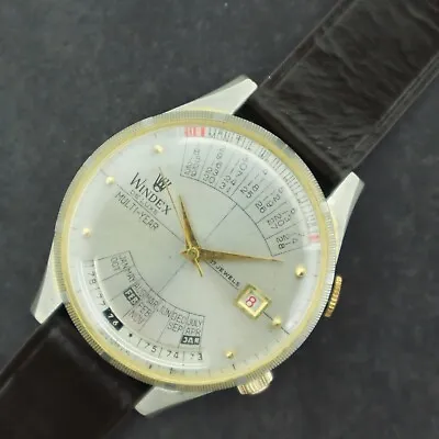 Vintage Windex De-Luxe Multi-Year Men's Manual Wristwatch Perpetual Calendar Run • $70