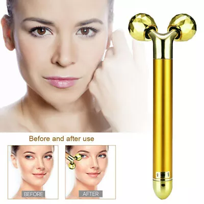 2-IN-1 Beauty Bar 24k Golden Pulse Facial Face Massager 3D Roller Electric Sonic • $16.16