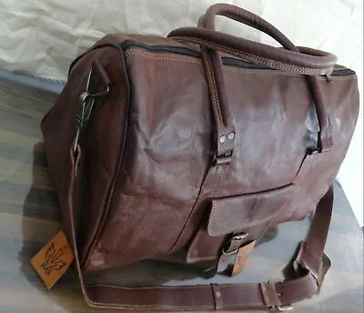 Genuine Leather Triangle Large Weekender Duffle Travel Holdall New • £55.93