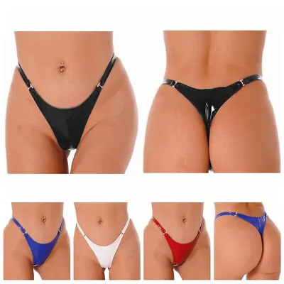 UK Womens PVC Latex Leather Thongs V-String Knickers Briefs Underwear Lingerie  • £10.99