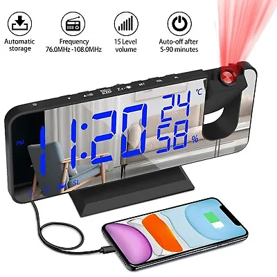 7.5  LED Digital Projector Projection Snooze Dual Alarm Clock FM Radio Timer USB • $19.99
