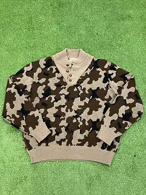 Vintage 90s Cabelas Men's Large Henley Wool Camouflage Sweater Pullover (22x24) • $145