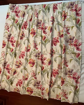 Laura Ashley Gosford Cranberry Pencil Pleat Pair Of Curtains W62  X D53  VGC • £29