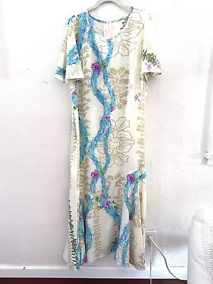 NWT Mamu Howell Aloha Dress XL Beige Kaunaoa Muumuu Maxi Hawaii Hawaiian Lai • $99