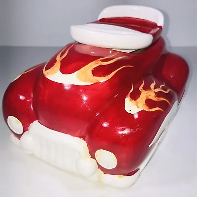 Vintage Aunt Beth's Red Hot Rod Car Flaming Roadster Cookie Keeper Jar 8  X 5   • $26.99