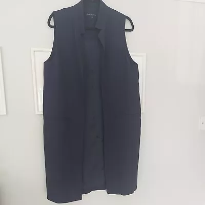 Ladies French Connection Navy Edge To Edge Longline Waistcoat Size 14 • £5