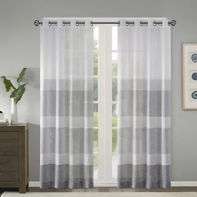 Madison Park Hayden Woven Faux Linen Multi Striped Window Sheer 50x84 50x95 • $26.99