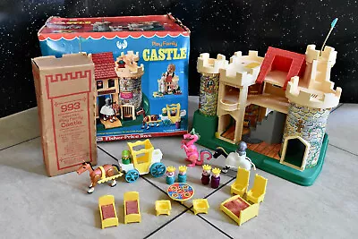  NEW  COMPLETE FISHER PRICE CASTLE 993 Little People Play Family 1974 Open Box • $250