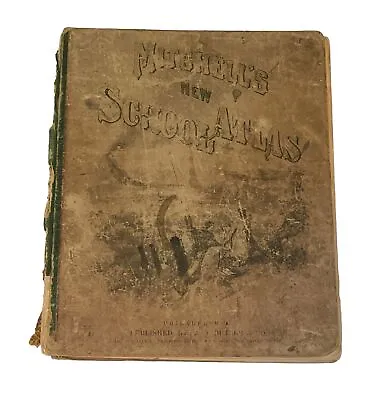 Antique 1875 Mitchell's School Atlas - 44 Color Copperplate World Maps • $149.99