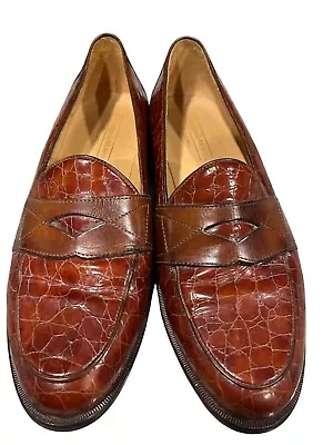 Johnston & Murphy Cellini Loafers Crocodile Light Brown Size 9.5 M Mens • $30