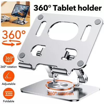 $26.59 • Buy Adjustable Metal Swivel Tablet Stand Holder For Phone Desktop Car Mount Foldable