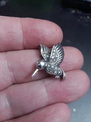 925 Sterling Silver & Marcasite Hummingbird Pendant Signed JS VINTAGE ESTATE OLD • $17.77