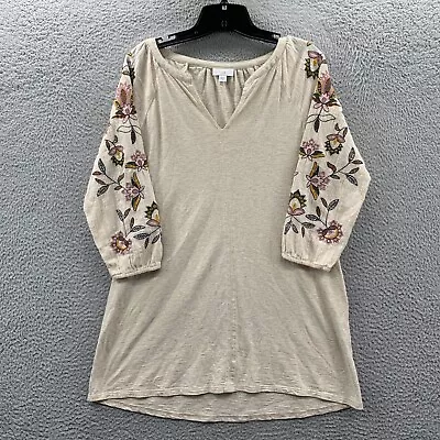J Jill Blouse Womens XS Top Floral 3/4 Sleeve Extra Small Beige • $12.95