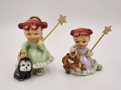 Lot Of 2 Vintage Ardalt Ceramic Christmas Angels W/Spaghetti W/Deer & Dog READ • $39.99