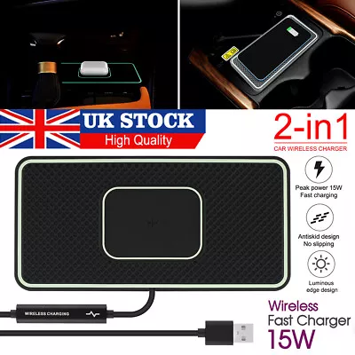 15W Wireless Car Phone Charger Fast Charging Pad Mat For IPhone Samsung Universa • £12.85