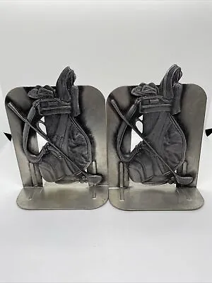 Vintage Metzke Pewter 1980s Golf Bookends Pair  Golf Bag Golf Club/Balls Design • $24.99