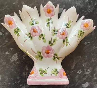 £15 • Buy Vintage Finger Fan Vase Pink Painted Flowers Made In Portufal.