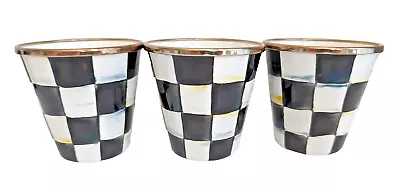 Mackenzie Childs Courtly Check Enamel Herb Pots Checkerboard Black White Set 3 • $57.94