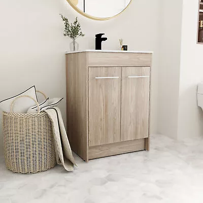 24  Wooden Freestanding Bathroom Vanity Cabinet Sink Basin W/ Doors White Oak • $428.99