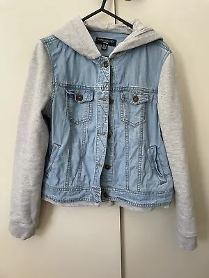 Forever New Denim Blue Hoodie Jacket Coat Size 10 Grey • $19.88