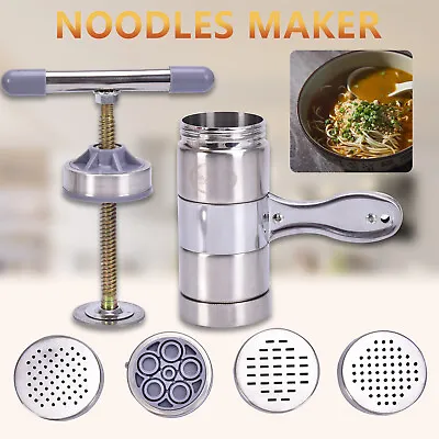 5 Molds Manual Noodle Pasta Maker Press Kitchen Tool Machine Stainless St AW • $32.59