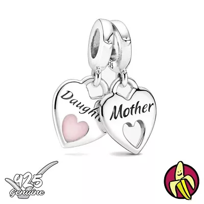 Mother Daughter Hearts S925 Bracelet Charm For 3mm Snake Chain FAST UK DISPATCH • £9.99