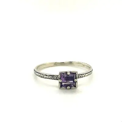 Vintage Sterling Signed 925 PZ Israel Cushion Amethyst Solitaire Ring Band Sz 11 • $39