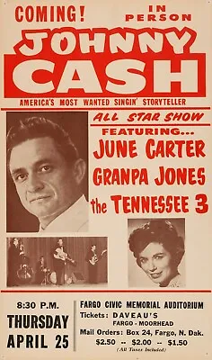 NEW Johnny Cash Music Tour Concert Poster Wall Art Print FREE POSTAGE • $31.36