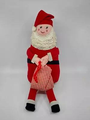 Vtg Handmade Plush Stuffed Red Velvet Santa Shelf Sitter Doll Figurine 19  Retro • $29.99