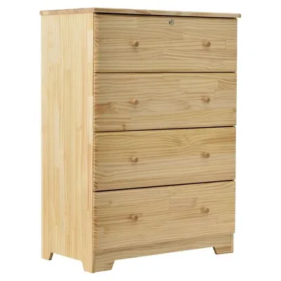 Better Home Products Isabela Solid Pine Wood 4 Drawer Chest Dresser In Natural • $341.15