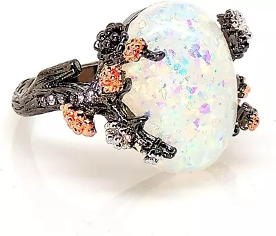 Henrietta Simulated Fire Opal Ring For Women - Elven Gothic Black Plated For Eng • $24.12